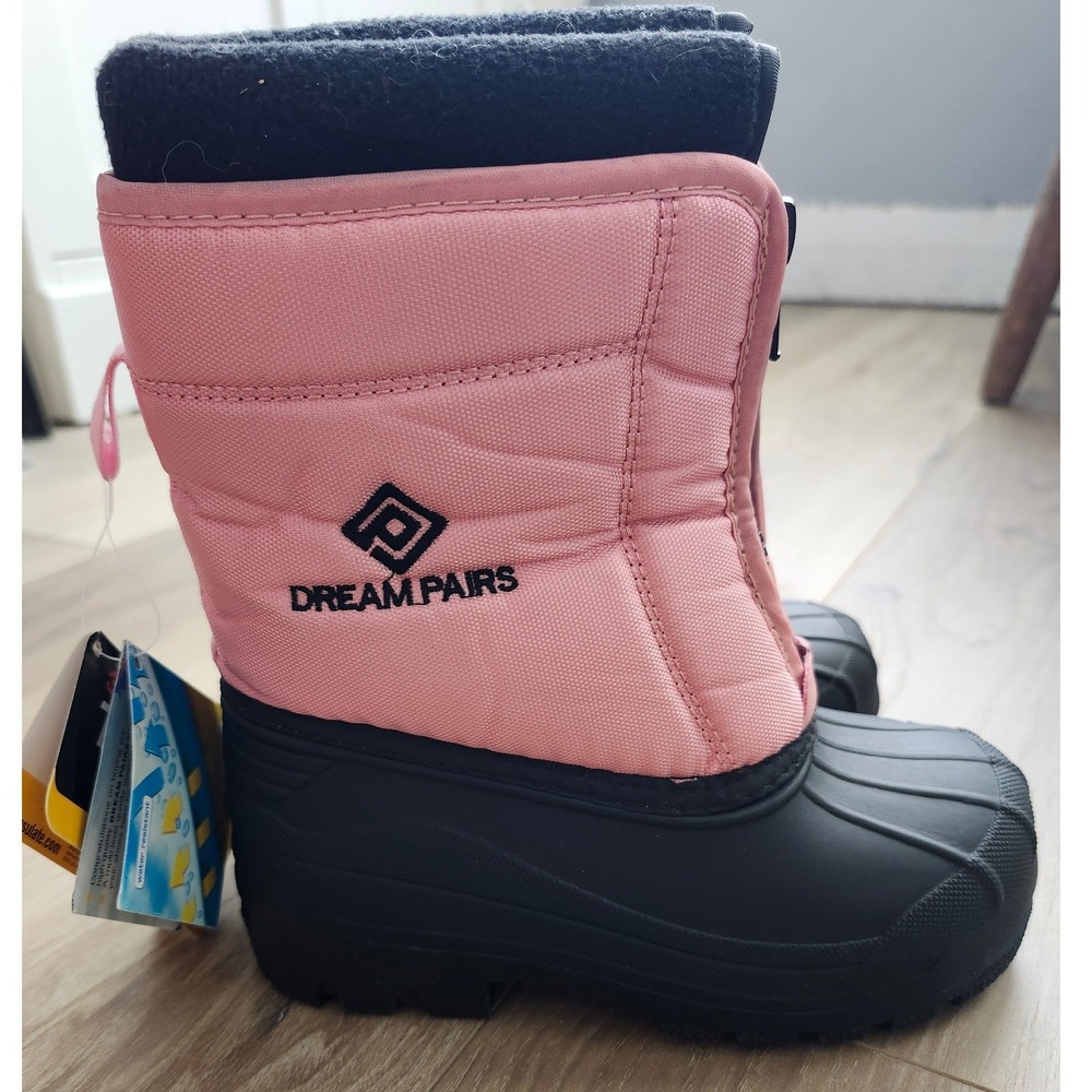 Dream Pairs KSTAR Pink Black Snow Boots Kids 11 3M Thinsulate Zipper Duck Boots